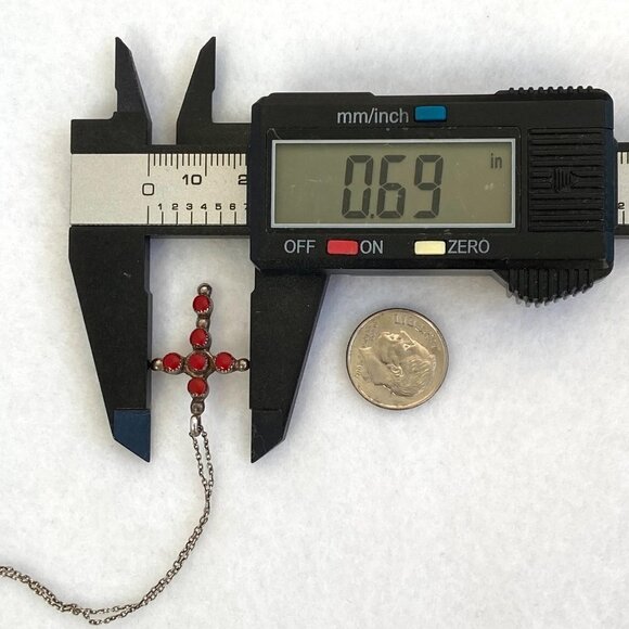 VTG Sterling Silver 925 Southwest Coral Multi Stone Cross Pendant Necklace 16" - Picture 14 of 16